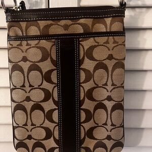 Coach Signature Brown and Cream Shoulder Bag